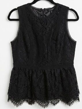 White House Black Market Black Lace Peplum Shell